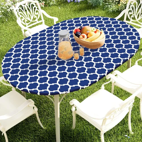 Vista 51 de Smiry Mantel redondo de pícnic, fundas de mesa elásticas impermeables para mesas de 18 a 24 pulgadas, manteles de vinilo con parte trasera