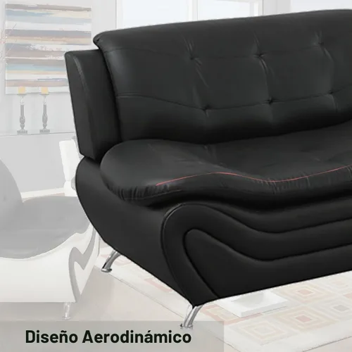 Vista 4 de Sofás de cuero para sala de estar, juego de sofá para dormitorio, apartamento, juegos de muebles de sala (a-cuero negro, sofá+sofá biplaza+silla)