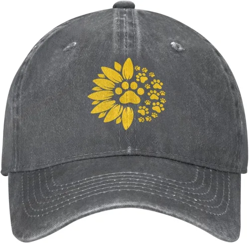 Vista 2 de Wisedeal Gorra de béisbol vintage con estampado de pata de girasol para mujer, ajustable, lavada, para mamá y papá