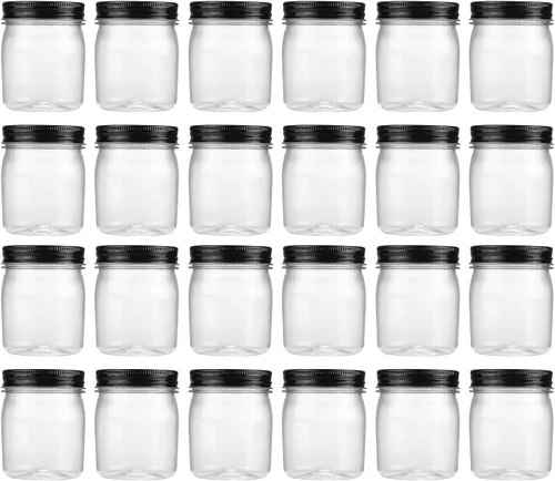 Vista 21 de Novelinks - Tarros de plástico de 8 onzas y tarros de plástico transparente con tapas, 8 onzas 8 Pack, Black, Plastic Containers with Lids, Small