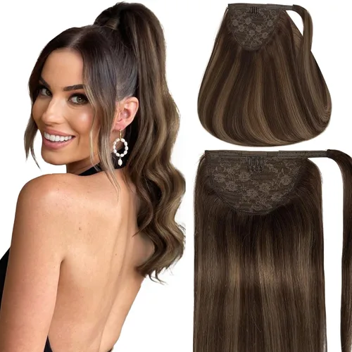Vista 11 de Caliee Extensión de cabello humano de 14 pulgadas de largo, con reflejos P12/60A, color marrón dorado con rubio platino, extensión de cabello 100%