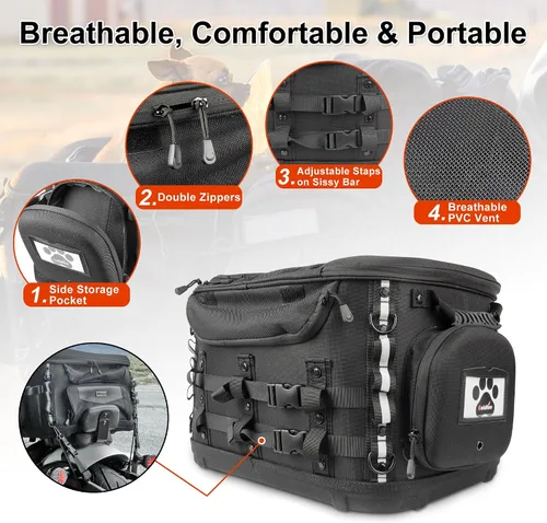 Vista 5 de Goldfire Transportador de motocicleta para perros y gatos, transportador portátil de mascotas para Street Glide Road King con portaequipajes o barra