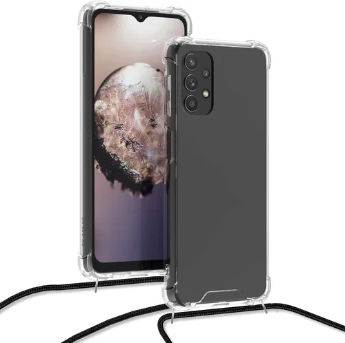 Vista 4 de kwmobile Funda cruzada compatible con Samsung Galaxy A32 5G - Funda transparente de TPU con correa de cordón - Negro/Transparente