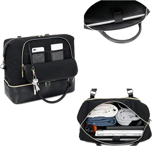 Vista 4 de CAMTOP - Bolsa de viaje de fin de semana para mujer, bolsa de lona con espacio para laptop de15.6 pulgadas