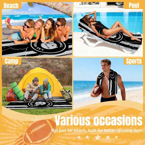 Vista 6 de Toalla de playa de microfibra fina y ligera para fanáticos del fútbol, con temática de la ciudad de Las Vegas, grandes, absorbentes, de gran