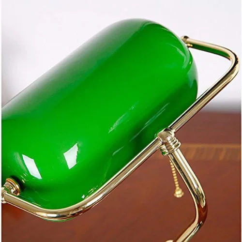 Vista 3 de Lámpara de escritorio europea estilo tradicional retro para banqueros con pantalla de vidrio verde, lámpara de escritorio para sala de estar