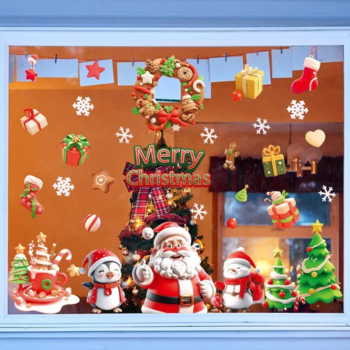 Vista 5 de Adhesivos navideños y calcomanías de Navidad para decoración de ventanas