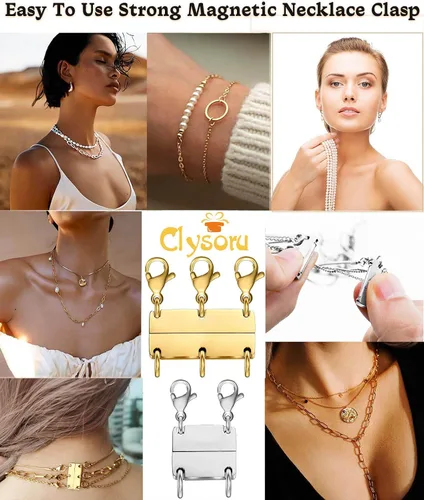 Vista 6 de Clysoru Collar con cierres y cierres para mujer, oro y plata, múltiples para separador en capas, cuentas extensoras de cadena, collares y pulseras