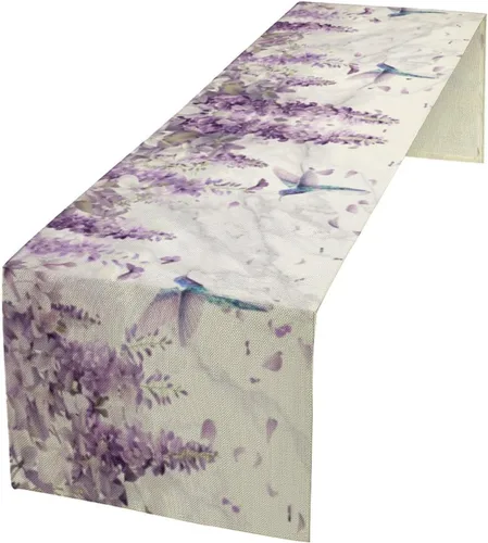 Vista 44 de Camino de mesa de mariposa, acuarela púrpura con mariposas de ensueño, camino de mesa para el hogar, interior, exterior, cocina, fiesta, decoración