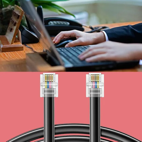 Vista 7 de Vthahaby Paquete de 3 cables de extensión de teléfono fijo de 6 pies con enchufe RJ-11 6P4C estándar para teléfono fijo y fax (negro)