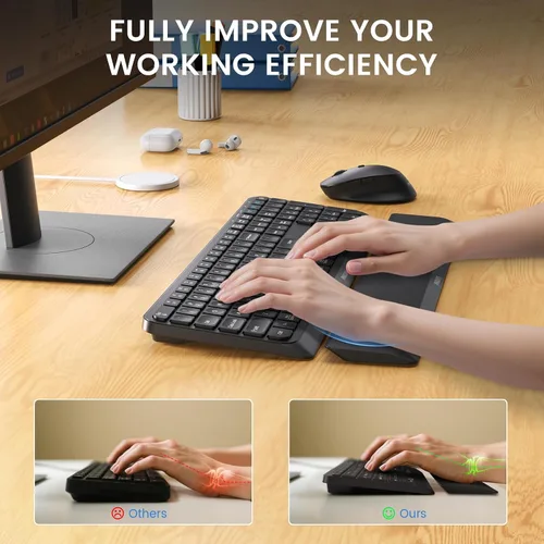 Vista 3 de PHILIPS Combo de teclado y mouse Bluetooth, diseño ergonómico con reposamuñecas para teclado de computadora, conectividad Bluetooth/2.4Ghz de 3
