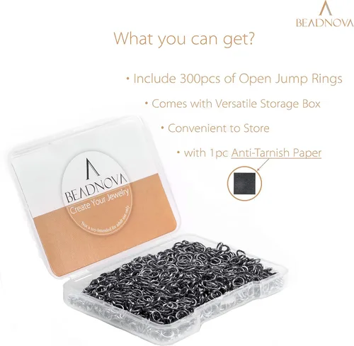 Vista 2 de BEADNOVA Anillos de salto negros de 0.157 in para hacer joyas, anillos abiertos para llaveros y reparación de collares (300 unidades)