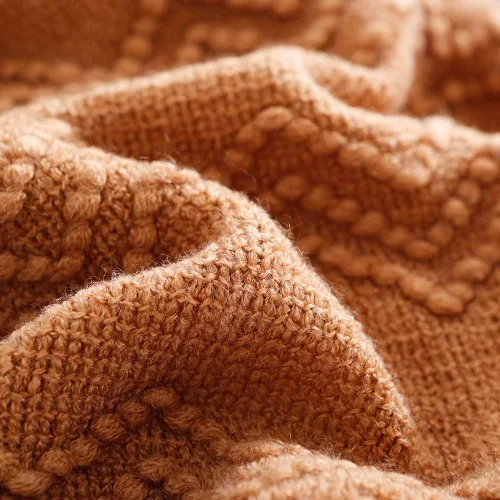 Vista 5 de Bourina Manta de punto decorativa con textura, unicolor y suave, para sofá, 50 x 60 pulgadas, almendra Knitted Throw Blanket 50x60 Inches, Soft