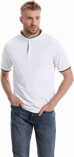 Vista 3 de Little Beauty Camisas Henley de manga largacorta con botones y bolsillo para hombre