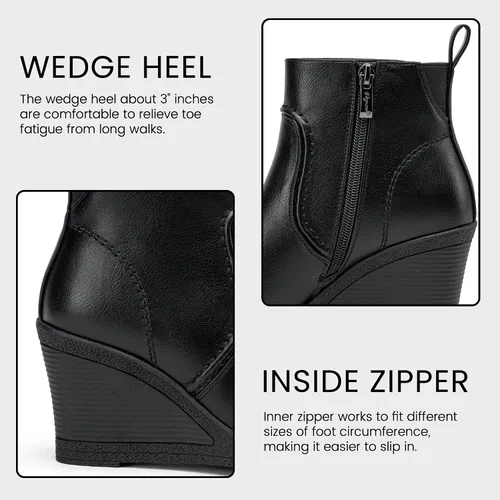 Vista 3 de Vepose Botines de cuña 9679 para mujer, botines clásicos con cremallera lateral para mujer