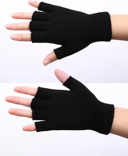 Vista 6 de SATINIOR 2 pares de guantes unisex de medio dedo de invierno elásticos de punto sin dedos en tamaño común