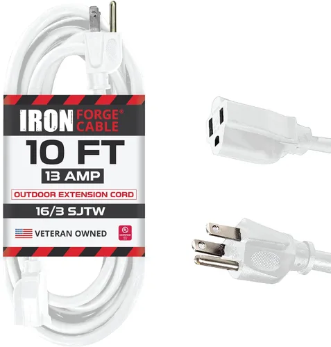 Vista 12 de Iron Forge Cable Cable de extensión resistente a la intemperie de 6 pies para exteriores, cable de extensión SJTW 16/3 blanco resistente, 3 puntas