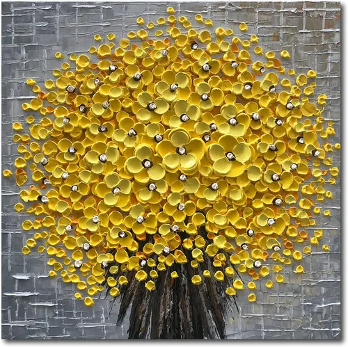 Vista 21 de Epicler art Pintura al óleo decorativa de flores 3D moradas pintadas a mano, arte de pared decorativo de pared de flores, arte moderno, sala