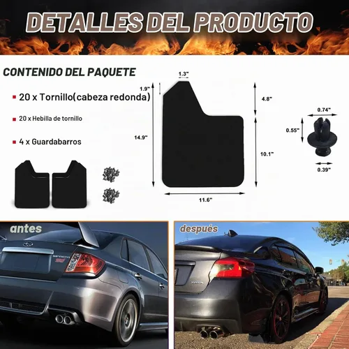 Vista 2 de x xotic tech 4 unidades de aletas de barro delanteras y traseras, protectores contra salpicaduras, guardabarros, universales, para coche SUV (negro)