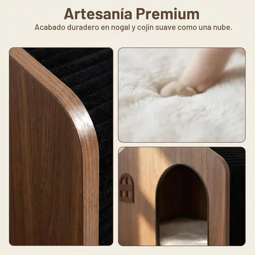 Vista 4 de Casa moderna de madera para gatos de interior, cama cueva cerrada de grado