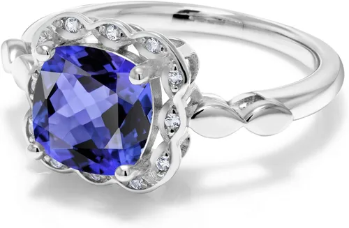 Vista 132 de Gem Stone King Anillo de compromiso de plata de ley 925 de 0.315 in con piedra natal y zafiro blanco creado Anillo de compromiso de boda