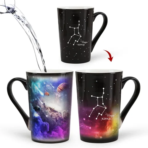 Vista 14 de Taza de constelación cambiante de calor de Acuario de 12 onzas, taza de café de Acuario con grabado, taza de café de cerámica que cambia