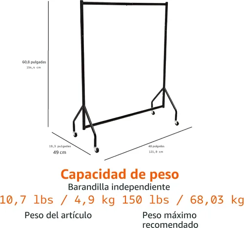 Vista 5 de Amazon Basics Perchero enrollable resistente, para ropa colgante, organizador y almacenamiento, 1,21 x 1,52 m - Negro