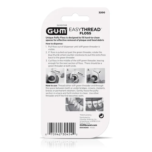 Vista 3 de GUM EasyThread Hilo dental enhebrado - Hilo dental expandible para aparatos, puentes e implantes - Enhebradores de hilo dental rígidos incorporados