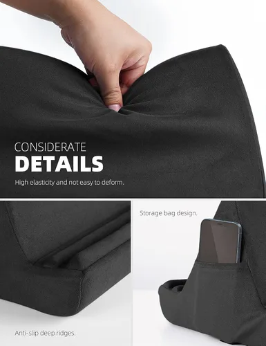 Vista 5 de Lamicall Soporte de Almohada para Tableta - Base de Almohada Suave con Dock para Regazo, Cama y Escritorio con Bolsillo y 4 Ángulos de Visión