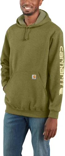 Vista 47 de Carhartt Sudadera de ajuste holgado para hombre con logotipo en la manga, de peso medio, gráfica, liquidación Terreno ámbar