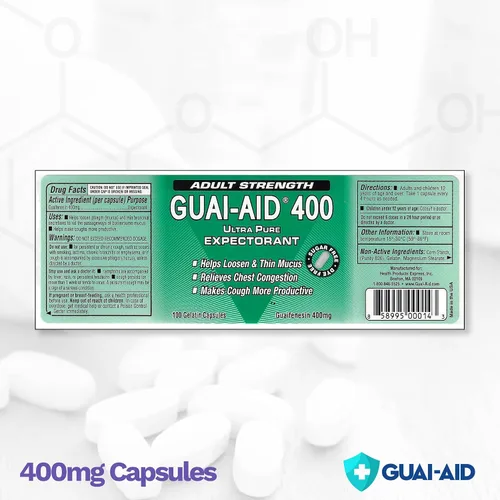 Vista 2 de GUAI-AID® 100 Cápsulas de gelatina de guaifenesina ultra pura de 400