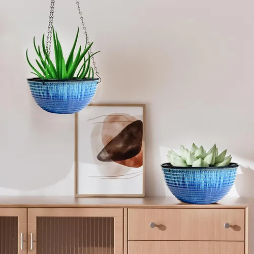 Vista 7 de Macetas colgantes de 10 pulgadas para plantas de interior y exterior, paquete de 2 macetas colgantes con orificio de drenaje, macetas colgantes