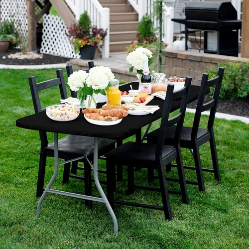 Vista 7 de Shamrock Home Mantel ajustable de poliéster de 6 pies, mantel rectangular elástico, mantel para mesas de 6 pies, funda de mesa de picnic para Negro
