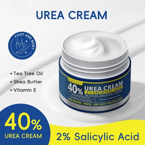 Vista 2 de Paquete de 2 crema de urea 40% + 2% ácido salicílico, 3.53 onzas, hidratante de máxima fuerza para pies y manos para piel áspera y seca, removedor
