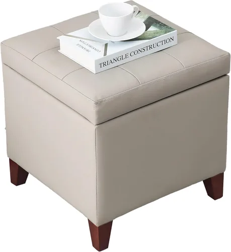 Vista 14 de Adeco Otomana moderna de cuero con ruedas, otomana cuadrada negra rodante de 18.8" con almacenamiento, taburete de tocador tapizado acolchado