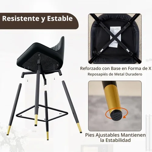 Vista 8 de Juego de 4 Taburetes de Bar, Taburetes de Bar de Altura de Mostrador con Respaldo, Taburetes de Cocina Modernos de Cuero Sintético, Taburete de Bar