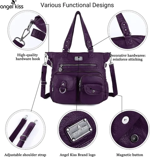 Vista 4 de Angel Kiss Bolsos de mano para mujer, bolsos de cuero sintético PU, bolsos de hombro para mujer, bolsos de bolsillo PU, Bags, Pockets