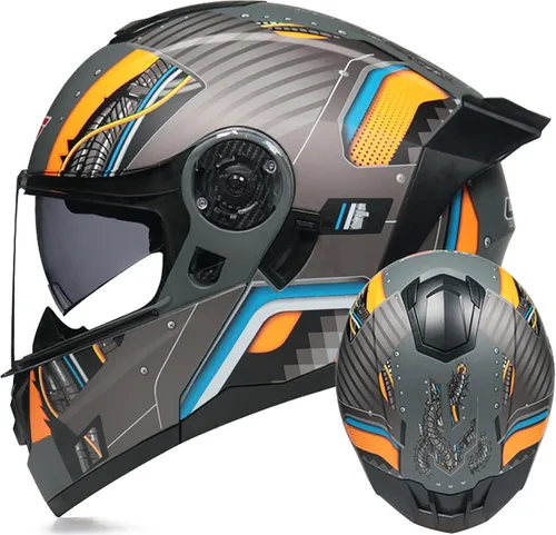 Vista 13 de Casco modular de motocicleta de cara completa, casco abierto con doble visera extraíble forro para adultos, hombres y mujeres, motocross Cruiser