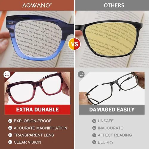 Vista 7 de AQWANO Oversized Design Reading Glasses Women/Men, Computer Blue Light Blocking Square Readers