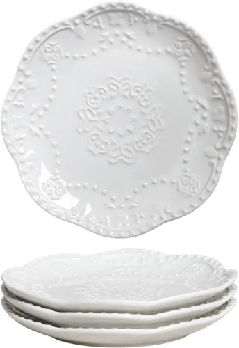 Vista 10 de Gaolinci European Palace Series Lace Embossed Ceramic Dinner Plate (juego de 4)