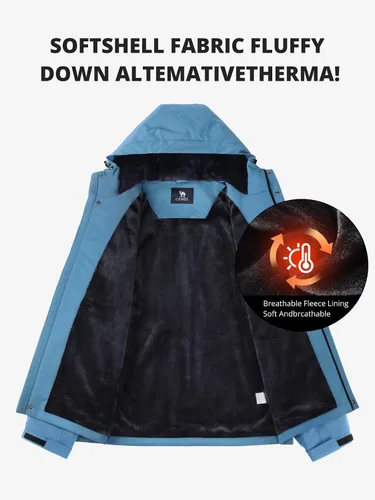 Vista 5 de CAMEL CROWN Chaqueta de esquí para hombre, impermeable, abrigo de nieve de invierno, resistente al viento, forro polar cálido, con capucha, parka