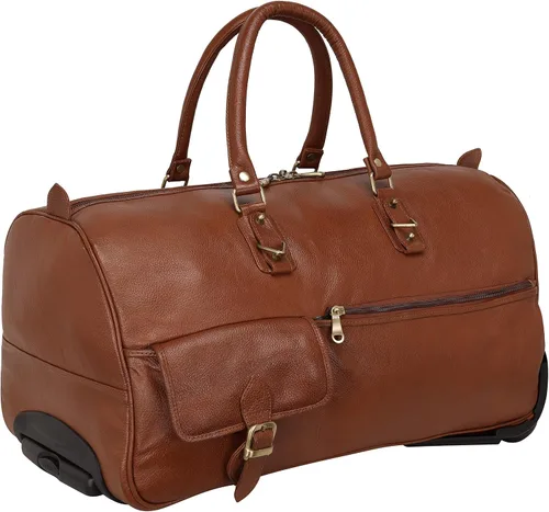 Vista 5 de Bolso de lona de cuero para hombres y mujeres tamaño cabina (marrón), Beige Bronceado, Equipaje