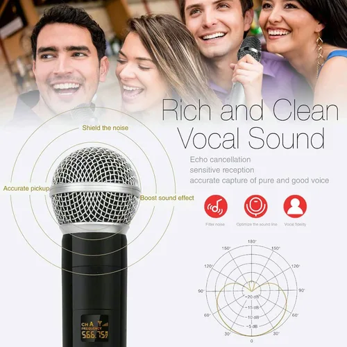 Vista 4 de El sistema de micrófono inalámbrico Platinum, sistema de micrófono dinámico de mano profesional de doble canal con receptor de karaoke profesional