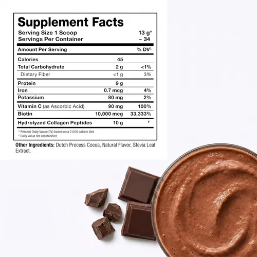 Vista 9 de ALLMAX Colágeno en polvo de chocolate, péptidos de colágeno hidrolizados, colágeno bovino alimentado con hierba, vitamina C y biotina