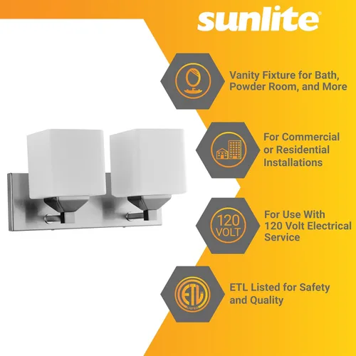 Vista 3 de Sunlite 81323-SU - Moderna lámpara cuadrada para tocador, montaje en pared de 16 pulgadas, base media (E26), requiere bombilla estándar A19