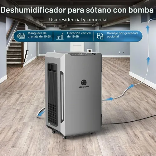Vista 2 de Argendon Deshumidificador con bomba para sótano, 70 pintas, Sandidry Pro Gris