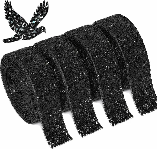 Vista 13 de Locacrystal Cinta de diamantes de imitación de resina con cristales brillantes, autoadhesiva, para planchar, para manualidades, automóviles Negro