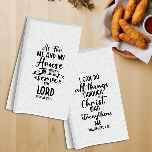 Vista 6 de Regalos cristianos para mujeres y hombres, juego de 2 toallas de cocina con tejido de gofre, versículo de la Biblia, toallas de mano para baño