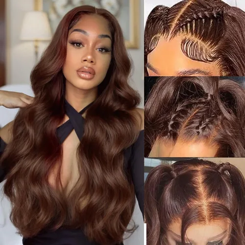 Vista 18 de Alipeacock Peluca de cabello humano 613 con encaje frontal de 13 x 6, densidad del 200 %, pelucas de cabello humano ondulado rubio prearrancado