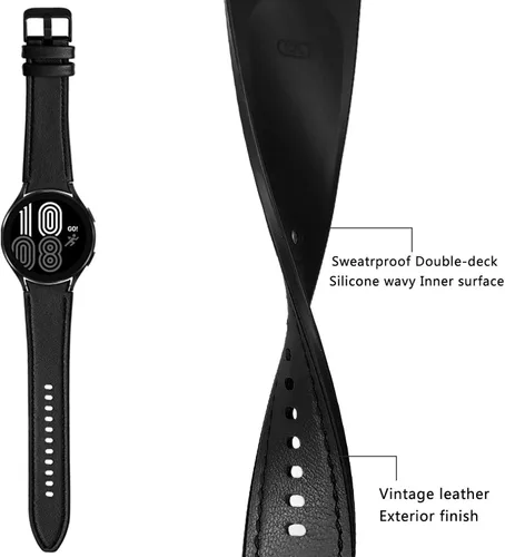 Vista 3 de Abanen Correa de reloj para Samsung Galaxy Watch 7 1.575 in/1.732 in, Galaxy Watch 6 1.575 in/1.732 in, suave cuero genuino híbrido silicona